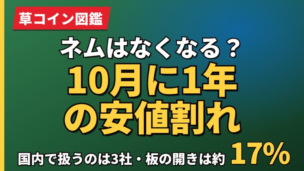 ネムはなくなる？10月に1年の安値割れ